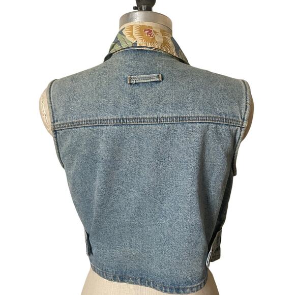 Moda Intl Denim Cropped Western Vest w/ Floral Lining Size Small - Picture 3 of 6